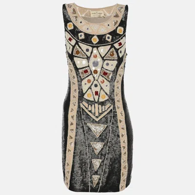 Pre-owned Needle & Thread Black Multicolor Sequin And Bead Embellished Sleeveless Top L