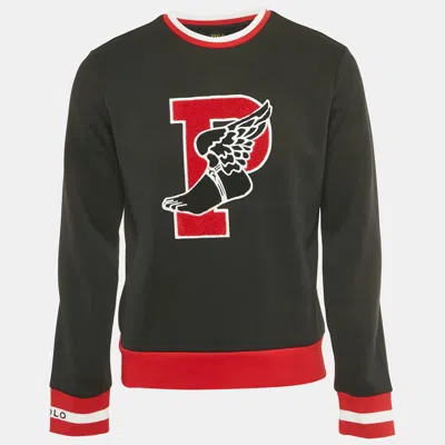 Pre-owned Polo Ralph Lauren Black P-wing Patch Cotton Blend Sweatshirt S