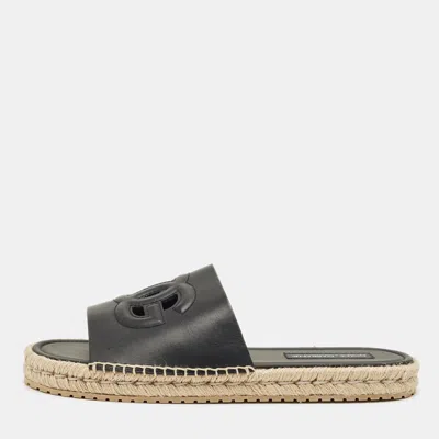 Pre-owned Dolce & Gabbana Black Leather Espadrille Flat Slides Size 45