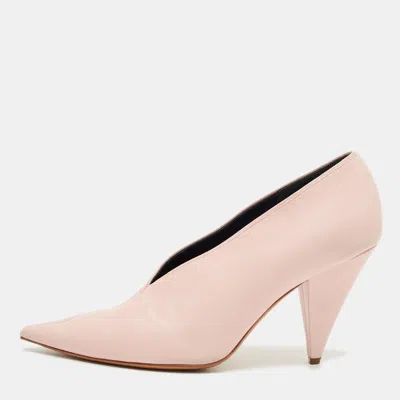 Pre-owned Celine Pink Leather V Neck Nappa Pumps Size 39.5