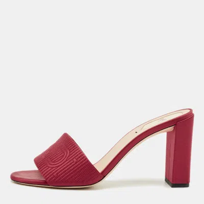 Pre-owned Fendi Red Satin Logo Embroidered Block Heel Slide Mules Size 40
