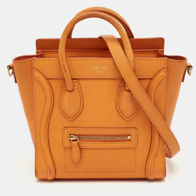 Pre-owned Celine Céline Orange Leather Nano Luggage Tote