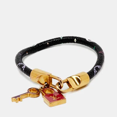 Pre-owned Louis Vuitton Luck It Multicolor Monogram Black Canvas Enamel Gold Tone Charm Bracelet