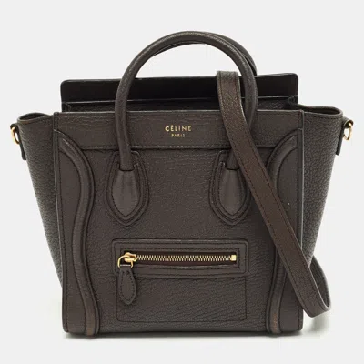 Pre-owned Celine Dark Grey Leather Nano Luggage Tote In Gray