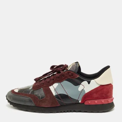 Pre-owned Valentino Garavani Multicolor Canvas And Suede Rockrunner Lace Up Sneakers Size 42