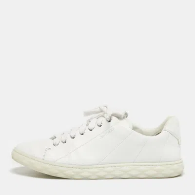 Pre-owned Jimmy Choo White Leather Diamond Low Top Sneakers Size 44