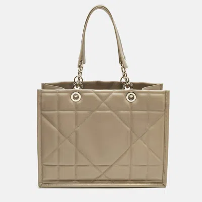 Pre-owned Dior Beige Archicannage Leather Medium Essential Tote In Sand