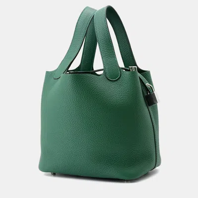 Pre-owned Hermes Picotin Padlock 18 Vert Moyen Taurillon Clemence Tote In Green