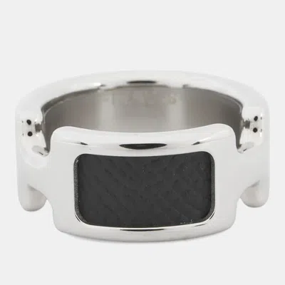 Pre-owned Hermes Orump Ring Size Pm/s/#11 Black Epsom Metal