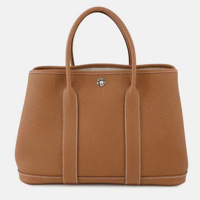 Pre-owned Hermes Garden Party Gold Negonda Leather Size Tpm In Brown