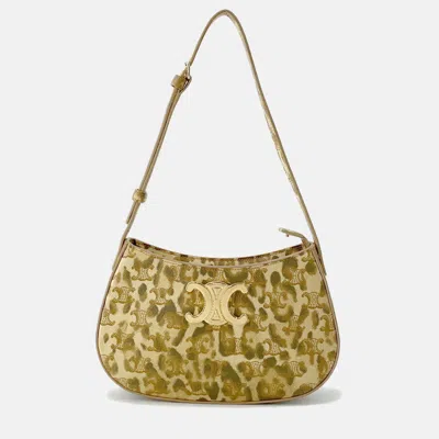 Pre-owned Celine Triomphe Tilly Leopard One-shoulder Bag Beige Pvc Leather In Sand