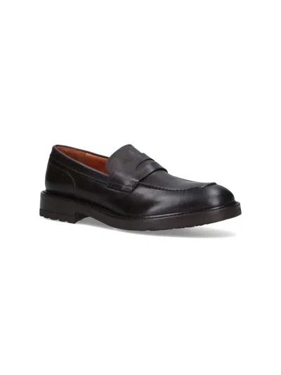 Alexander Hotto Smooth Leather Penny Loafers With Stitched Apron Front In Black
