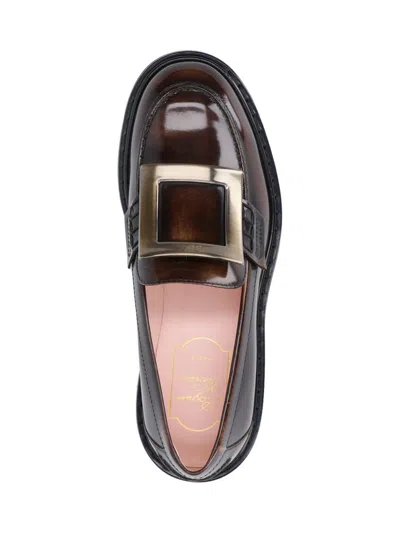Roger Vivier Viv' Rangers Black Loafers With Metal Buckle In Brown