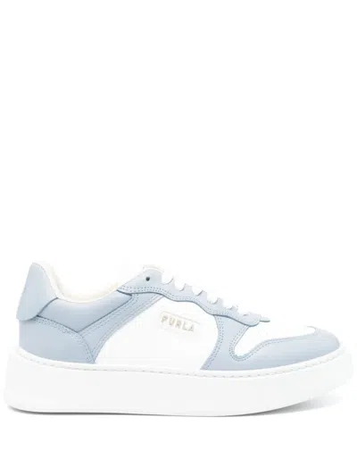 Furla Lace-up Sneakers With Textured Surfaces And Sole In White