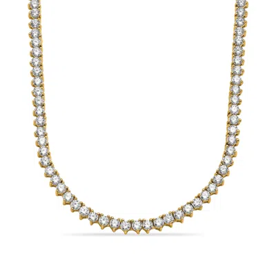 Diamond2deal 14k Yellow Gold 7ct Round Lab Grown Diamond. 3 Prong Straight Line Tennis Necklace (e-f In Brown