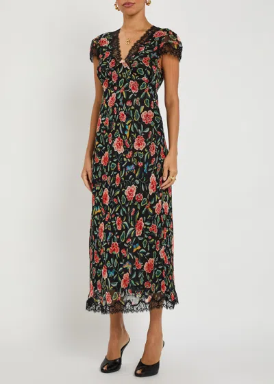 Rixo London Womens Butterfly Floral Black Clarice Floral Woven Midi Dress In Black