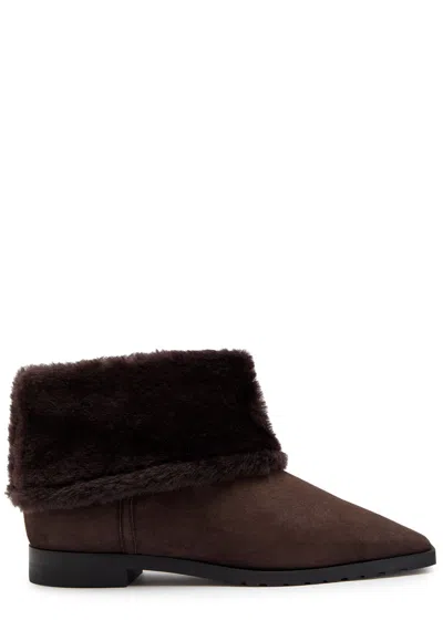 Totême Toteme Shearling-trimmed Suede Ankle Boots In Brown