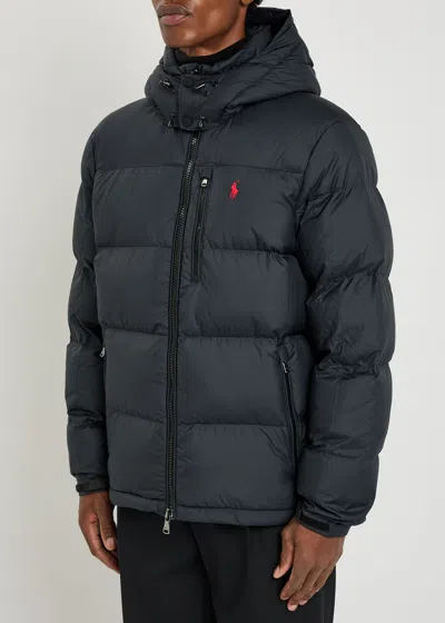 Polo Ralph Lauren Blue Down Jacket With Fixed Hood And Embroidered Pony Logo On Chest In Tech Fabric Man In Blue