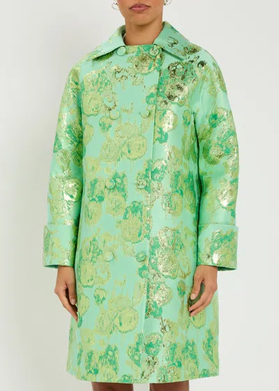 Huishan Zhang Mirabel Metallic-jacquard Woven Coat In Green