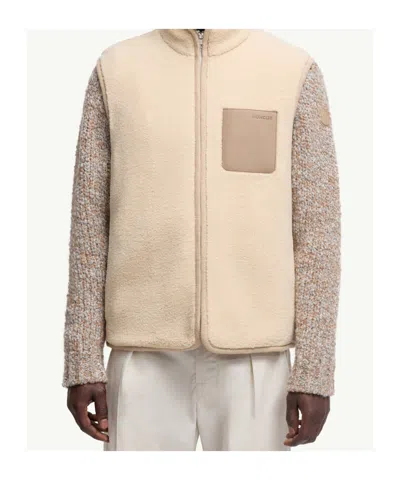 Moncler Leather-trimmed Teddy Vest In Gold