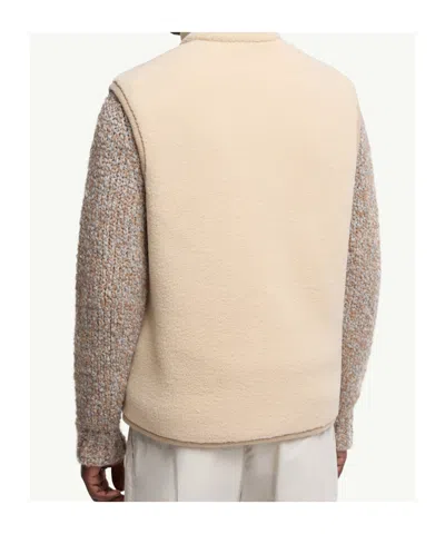 Moncler Leather-trimmed Teddy Vest In Gold