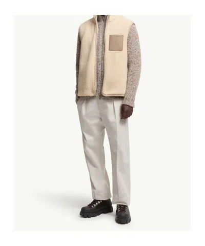 Moncler Leather-trimmed Teddy Vest In Gold