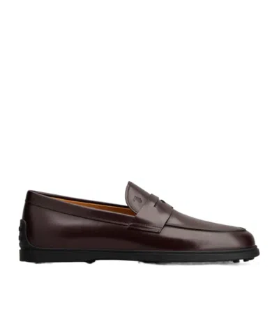 Tod's Brown Gommino Moccasin In Shiny Leather In Burgundy