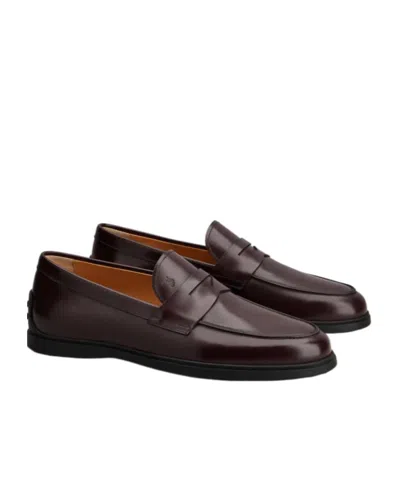 Tod's Brown Gommino Moccasin In Shiny Leather In Burgundy