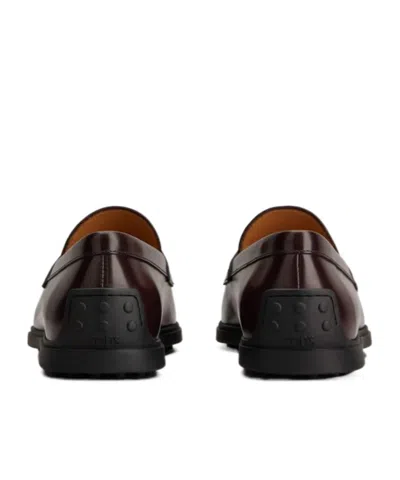 Tod's Brown Gommino Moccasin In Shiny Leather In Burgundy