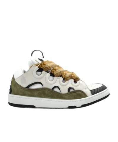 Lanvin Curb Sneakers In Grey Suede And Leather In White