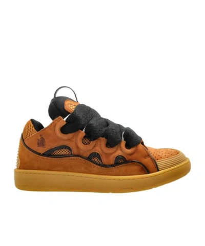 Lanvin Suede Sneakers With Rubber Sole And Pull Tab In Brown
