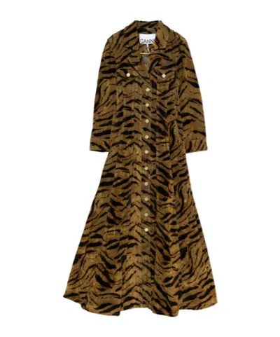 Ganni Animal Print Dress Chest Pockets In Multi
