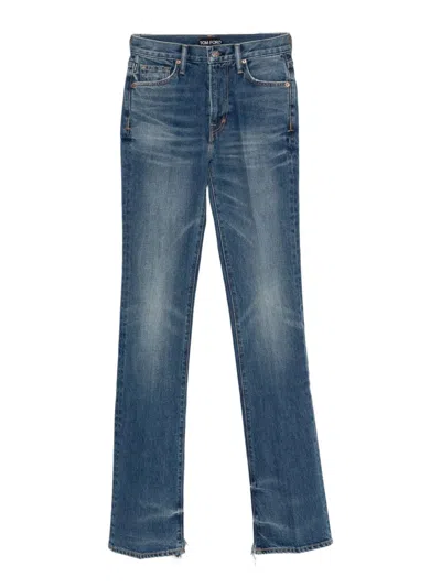 Tom Ford Japanese Stonewashed Flare-fit Jeans In Blue
