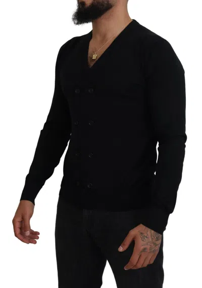 Dolce & Gabbana Black Cashmere Button Down Cardigan Men's Sweater In Black