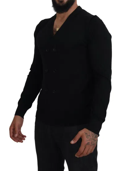 Dolce & Gabbana Black Cashmere Button Down Cardigan Men's Sweater In Black