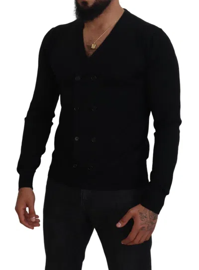 Dolce & Gabbana Black Cashmere Button Down Cardigan Men's Sweater In Black