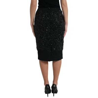 Dolce & Gabbana Black Crystal Handmade Knee Pencil Women's Skirt In Black