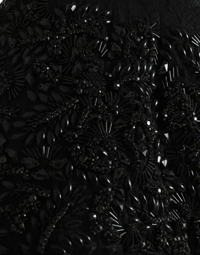 Dolce & Gabbana Black Crystal Handmade Knee Pencil Women's Skirt In Black