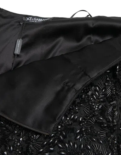 Dolce & Gabbana Black Crystal Handmade Knee Pencil Women's Skirt In Black