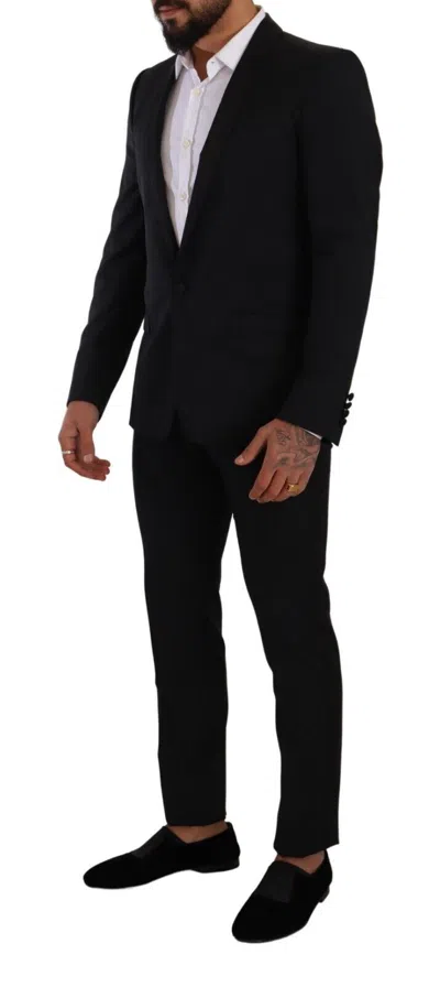 Dolce & Gabbana Black Fantasy Gold Wool Slim Fit 2 Piece Men's Suit In Black