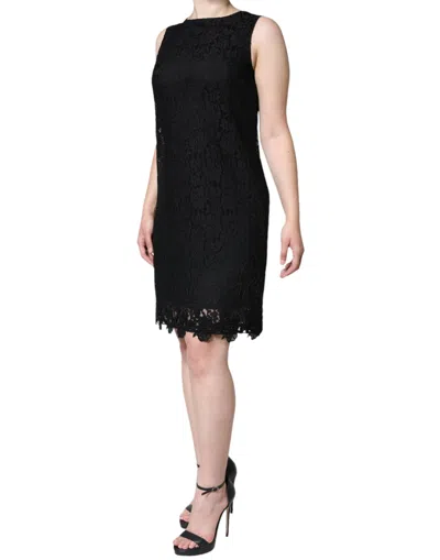 Dolce & Gabbana Black Floral Lace Sheath Sleeveless Mini Women's Dress In Black