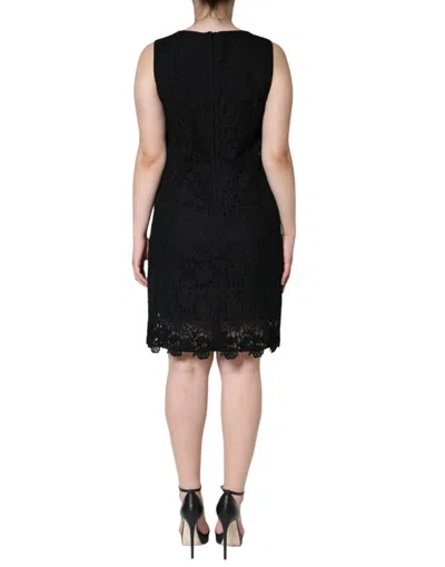 Dolce & Gabbana Black Floral Lace Sheath Sleeveless Mini Women's Dress In Black
