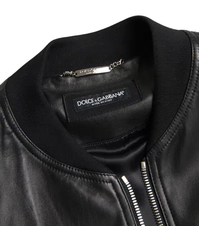 Dolce & Gabbana Black Leather Full Zip Bomber Men Men's Jacket In Black