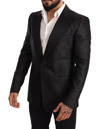 Dolce & Gabbana Black Metallic Slim Jacket Tuxedo Men's Blazer In Black