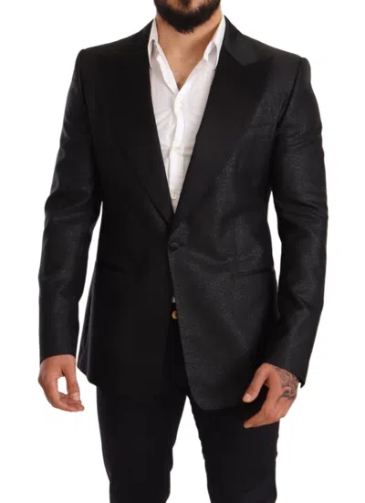 Dolce & Gabbana Black Metallic Slim Jacket Tuxedo Men's Blazer In Black