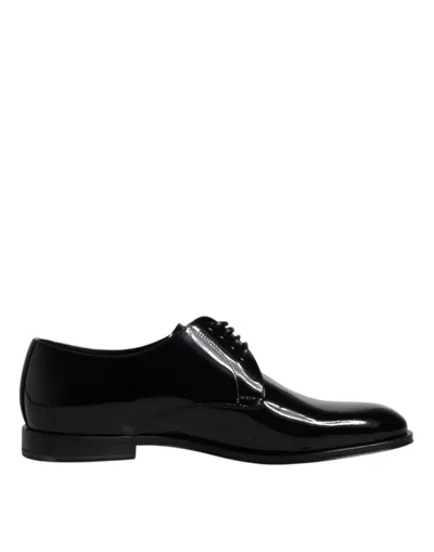 Pre-owned Dolce & Gabbana Black Patent Leather Derby Formal Dress Men's Shoes ()