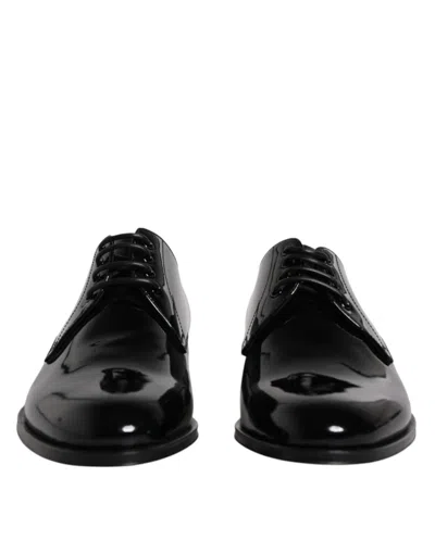 Pre-owned Dolce & Gabbana Black Patent Leather Derby Formal Dress Men's Shoes ()