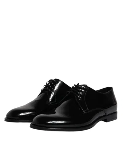 Pre-owned Dolce & Gabbana Black Patent Leather Derby Formal Dress Men's Shoes ()