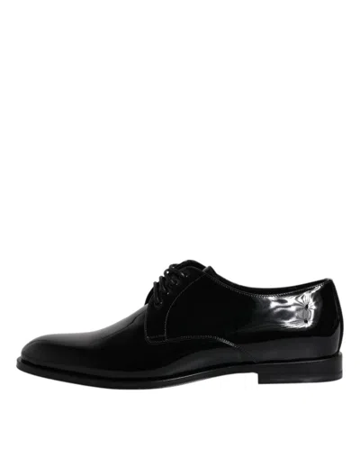Pre-owned Dolce & Gabbana Black Patent Leather Derby Formal Dress Men's Shoes ()