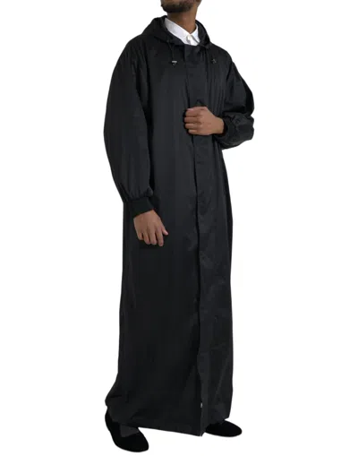 Dolce & Gabbana Black Polyester Hooded Long Windbreaker Men's Jacket In Black